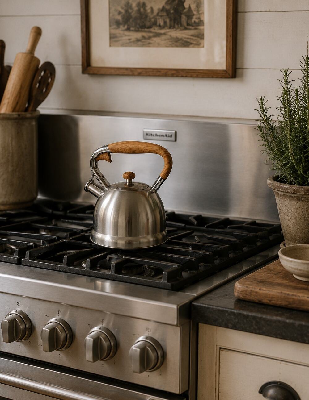 MasterClass Premium 2.6 QT Stainless Whistling Kettle w/ Wood Handle